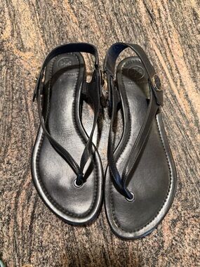 Tory Burch Black Leather Slingback Thong Sandals